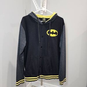 DC Comics BATMAN XLarge Black Yellow Snap Hoodie Long Sleeve Sweatshirt